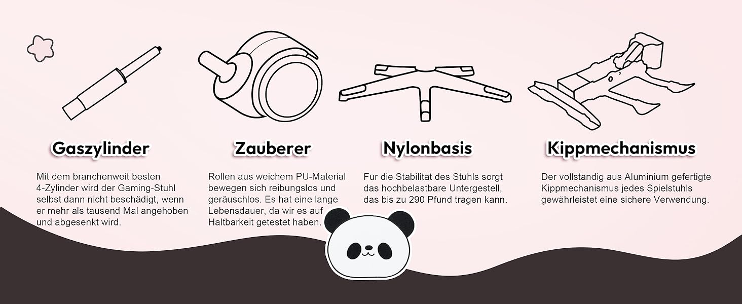 Ігровий крісло Dowinx Panda Edition - ергономічне комп'ютерне крісло з підніжкою, PU-шкіра, поперекова підтримка, чорно-білий дизайн