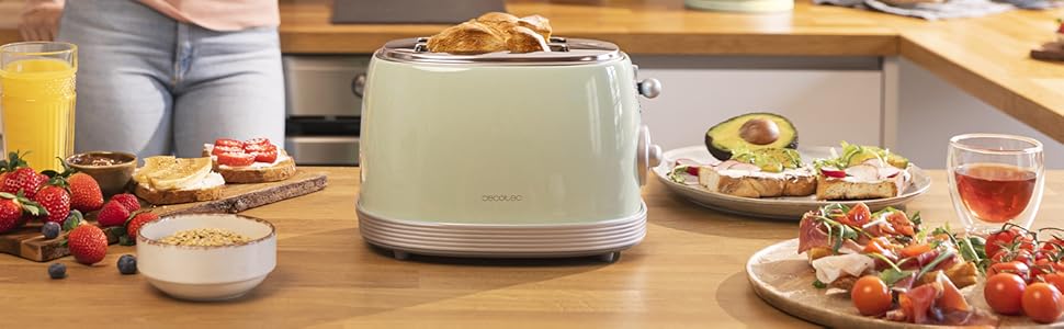 Тостер Cecotec Toast&Taste 800 Vintage Green, 850 Вт, 2 відділення, зелений, нержавіюча сталь, ретро-дизайн