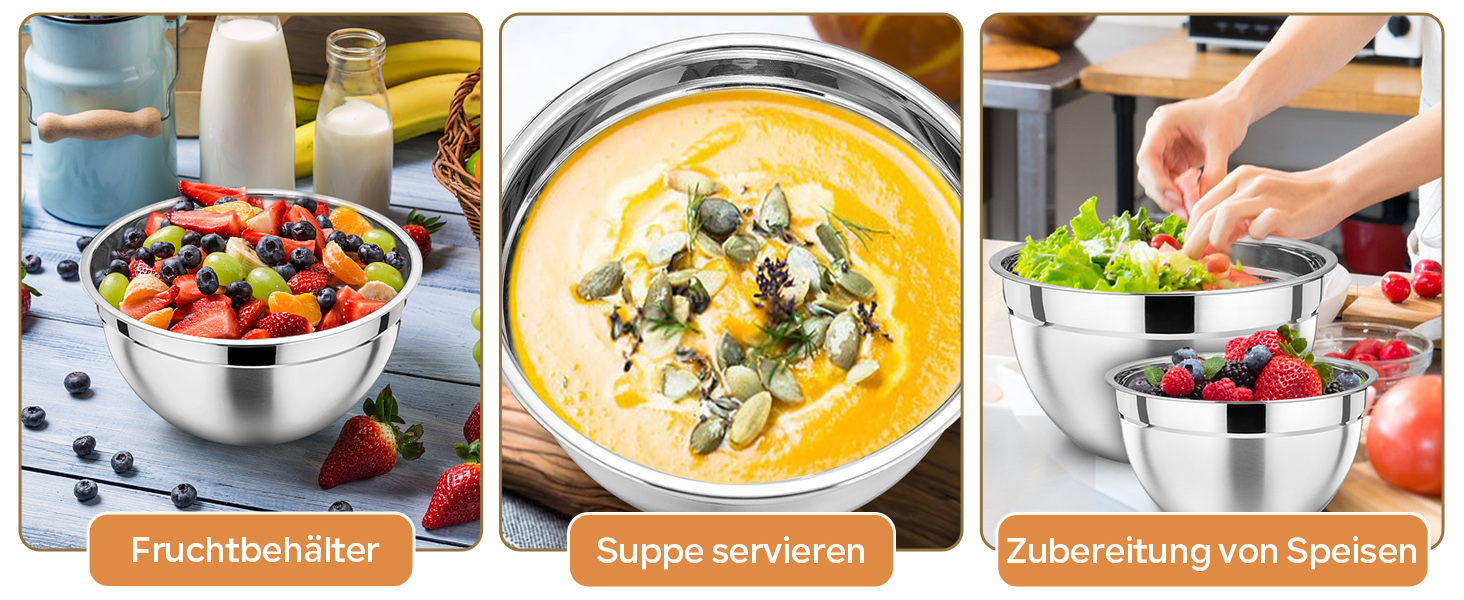 Набір мисок HaWare 7 шт. з нержавіючої сталі з кришками, 6.5/4.5/3/2.5/1.5/1.2/0.7L, для приготування, випікання, салатів, миття в посудомийній машині, Khaki/Нержавіюча сталь