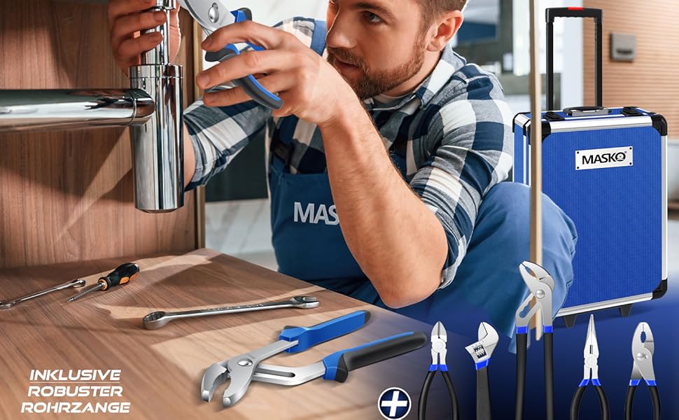 Набір інструментів MASKO 1400 предметів в алюмінієвому кейсі на колесах | Професійний інструментальний візок для дому, авто, хобі та майстерні (Синій)