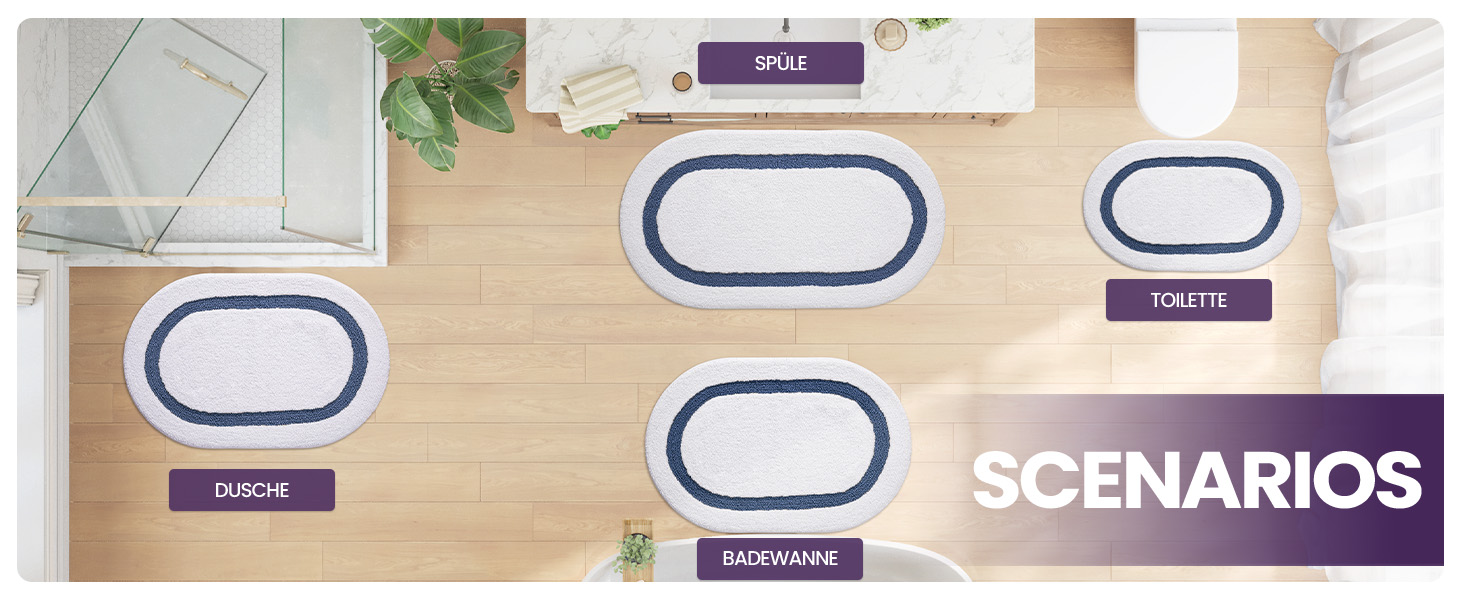 Килимок для ванної кімнати DEXI, 44 x 76 см, синій, неслизький, машинне прання, вбираючий, овальний