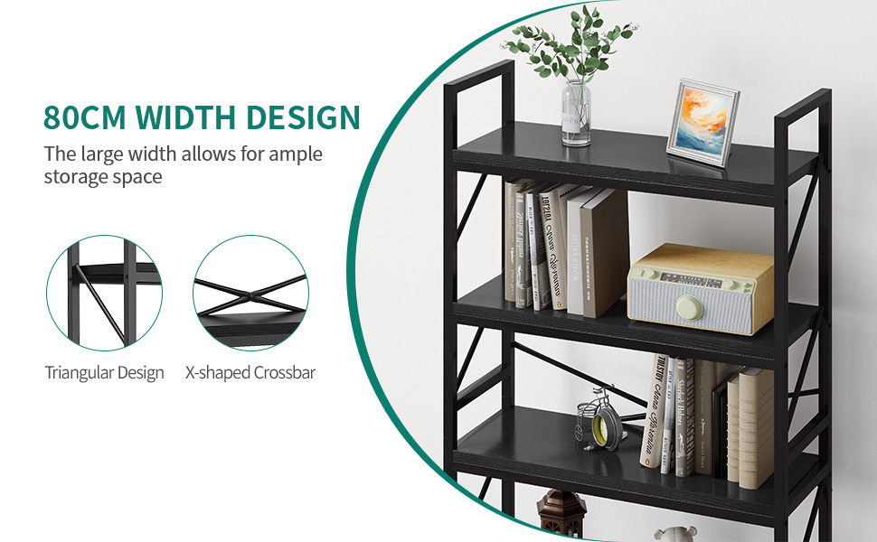 Стильна полиця YITAHOME з 5 ярусами, чорна, 80 x 30 x 158 см | Полиця для книг, вітальня, офіс
