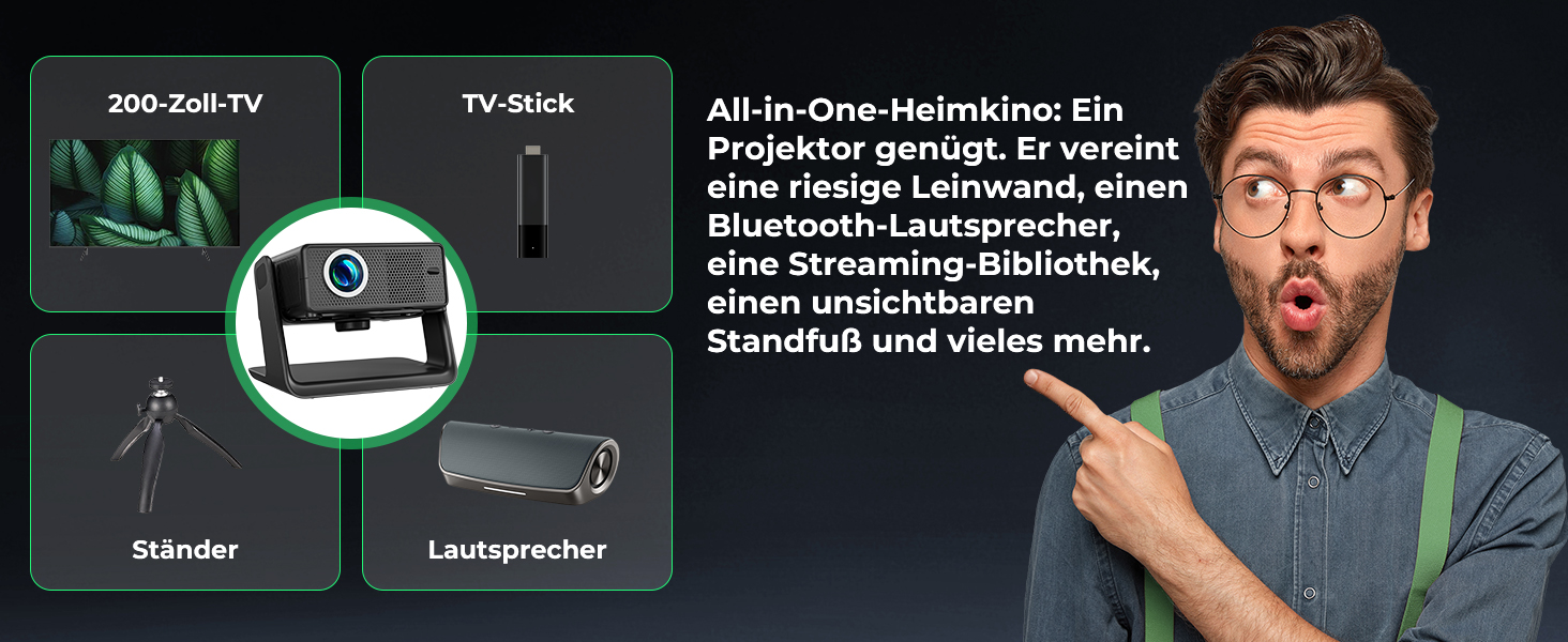 Проектор Beamer 4K з Wi-Fi 6 та Bluetooth, 28000 Люмен, електричний фокус, підтримка Netflix, 10000+ Apps, для дому та на вулицю