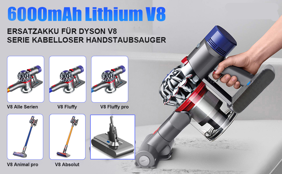 Змінна батарея BATTOOL 25,2 В 6000 мАг для пилососа Dyson V8 Animal/Absolute/Motorhead