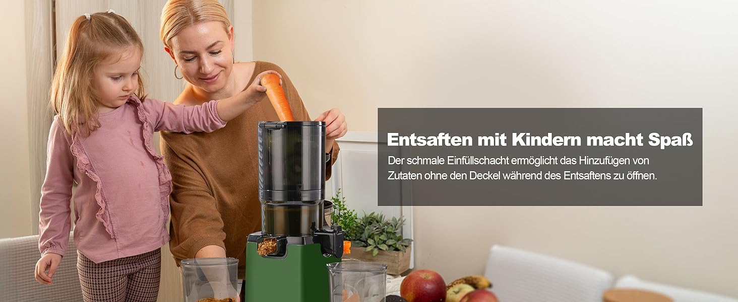 Фреш-прес Fretta Slow Juicer: Швидкий та зручний соковичавник з нержавіючої сталі для овочів та фруктів, 135 мм, 1.8 л, з функцією реверсу, 250W (Темно-зелений)