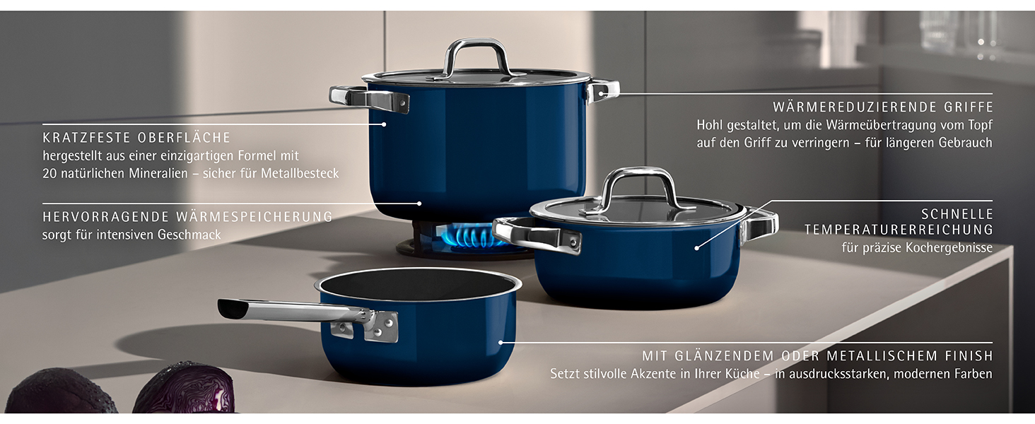 Набір каструль WMF Fusiontec 4 предмети, індукція, нержавіюча сталь, чорний (16/20/24 см) - Німеччина