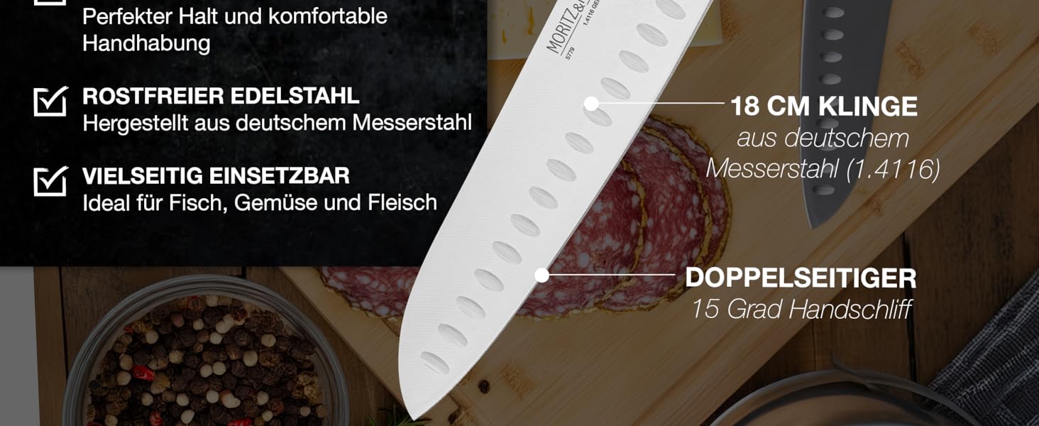 Ніж кухарський Moritz & Moritz 20 см з дамаської сталі 67 шарів - професійний ніж для кухні з ергономічною ручкою з акації