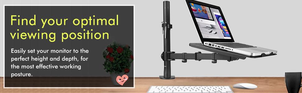 Кріплення для монітора Suptek з підставкою для ноутбука, регульоване, для моніторів 13'-27', стійка 40 см, MD6421TP004