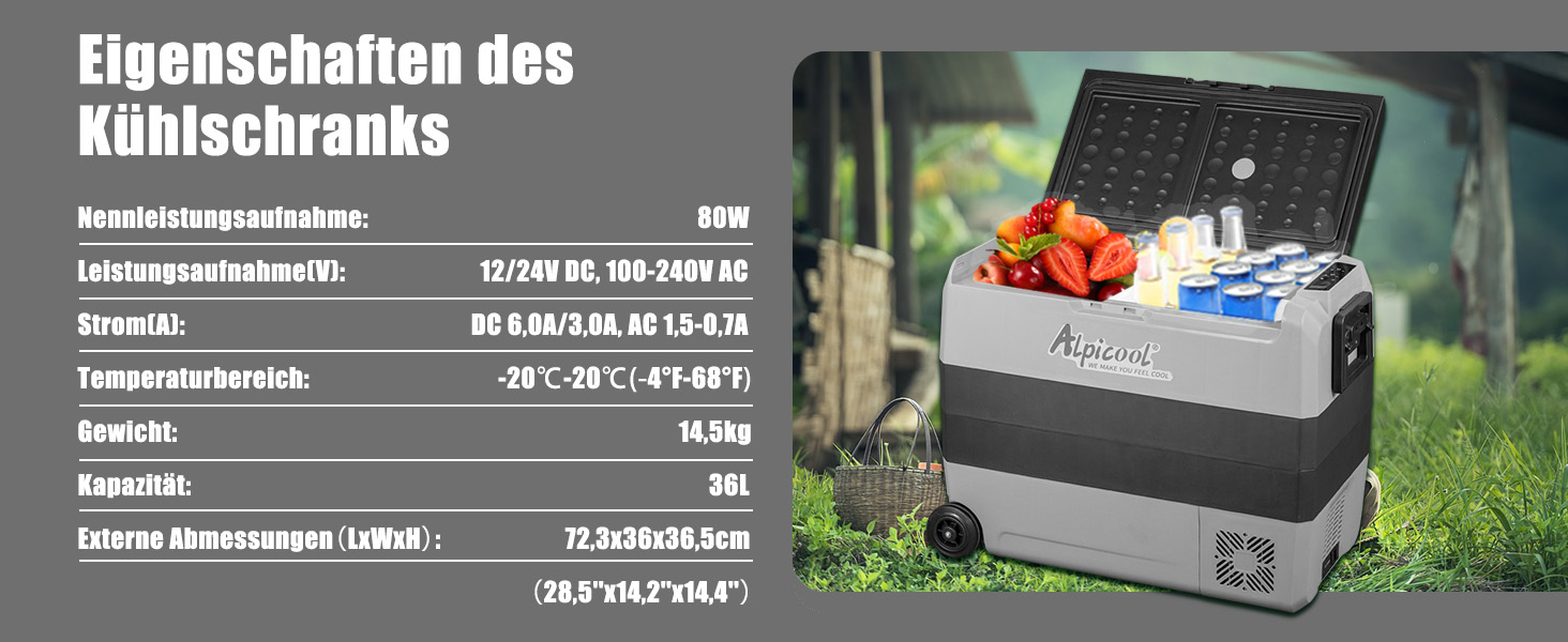 Автомобільний холодильник Alpicool T60 60L компресорний, портативний, 12V/220V з USB, -20°C до +20°C для авто, кемпінгу, вантажівок, човнів