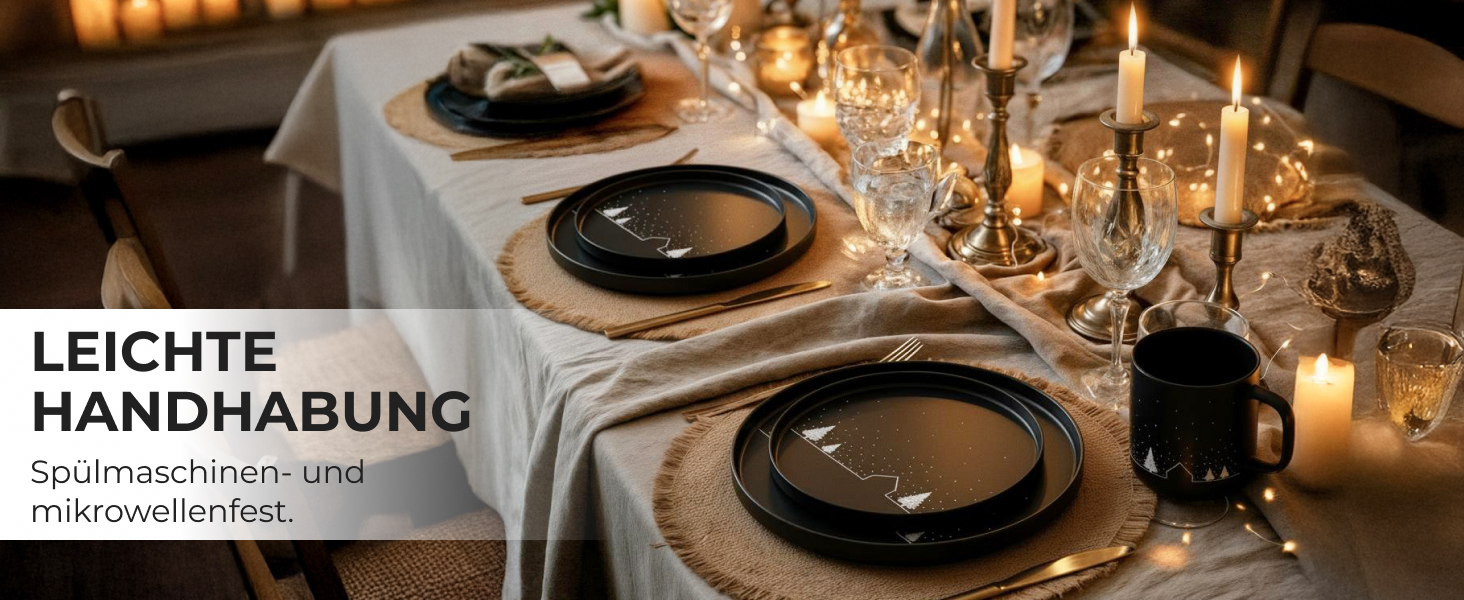 Набір чашок Miamio на Новий Рік, 4 шт, 500 мл (чорні) / Кавові чашки для святкування, мінімалістичний зимовий дизайн, подарунок на Новий Рік, безпечні для миття в посудомийній машині та використання в мікрохвильовій печі – Зимова колекція