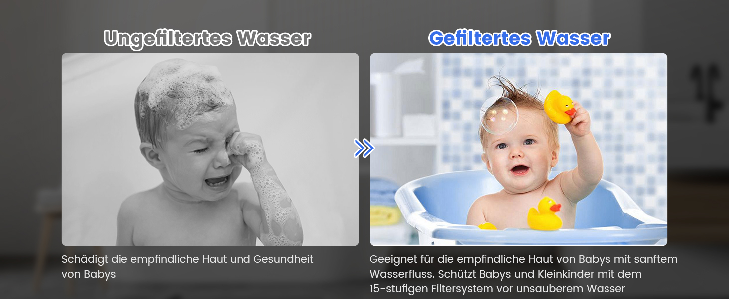 Фільтр для душу MEKO з високим тиском, ручна лійка з 15-шаровим фільтром, шланг 1,5 м, 3 режими, економія води, видаляє хлор, важку воду, важкі метали, темно-сірий