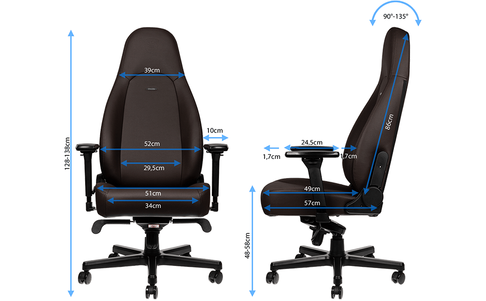 Noblechairs ICON Cognac/Schwarz: Ігровий крісло Noblechairs з підлокітниками, 150 кг, шкіра, з подушкою, для офісу та дому