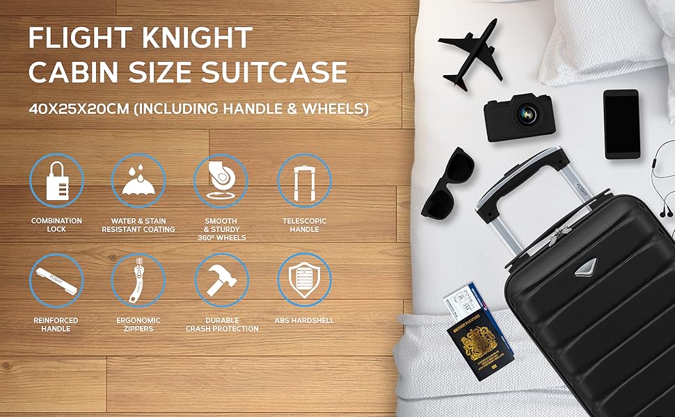 Набір валіз Flight Knight 3 шт. (ручна поклажа + середні + великі) ABS, TSA-замок, колір: кремово-коричневий - для Ryanair, easyJet, BA