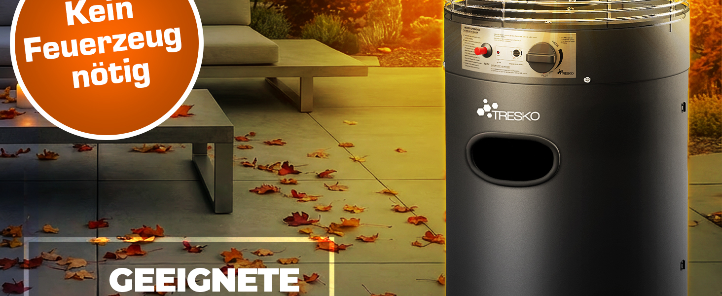 Газовий обігрівач TRESKO® 11 кВт на колесах | Обігрівач для тераси, балкона та саду | Газовий нагрівач-гриб з шлангом та регулятором (сріблястий)