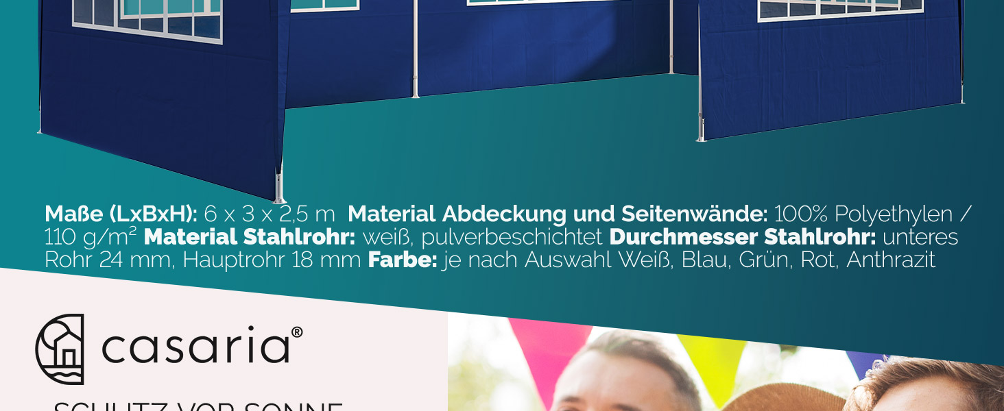 Альтанка CASARIA 3x6 м Захист від ультрафіолету Водовідштовхувальний засіб 6 бічних панелей Stable Marquee Marquee Blue