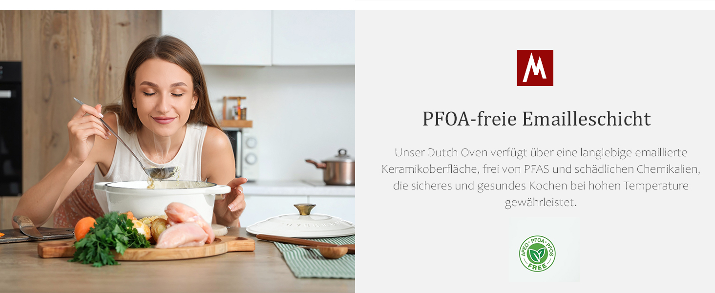 Чавунна каструля-гульяш Overmont з емалевим покриттям, 26 см, 5.2 л, перламутрово-біла, з кришкою та кулінарною книгою, підходить для духовки