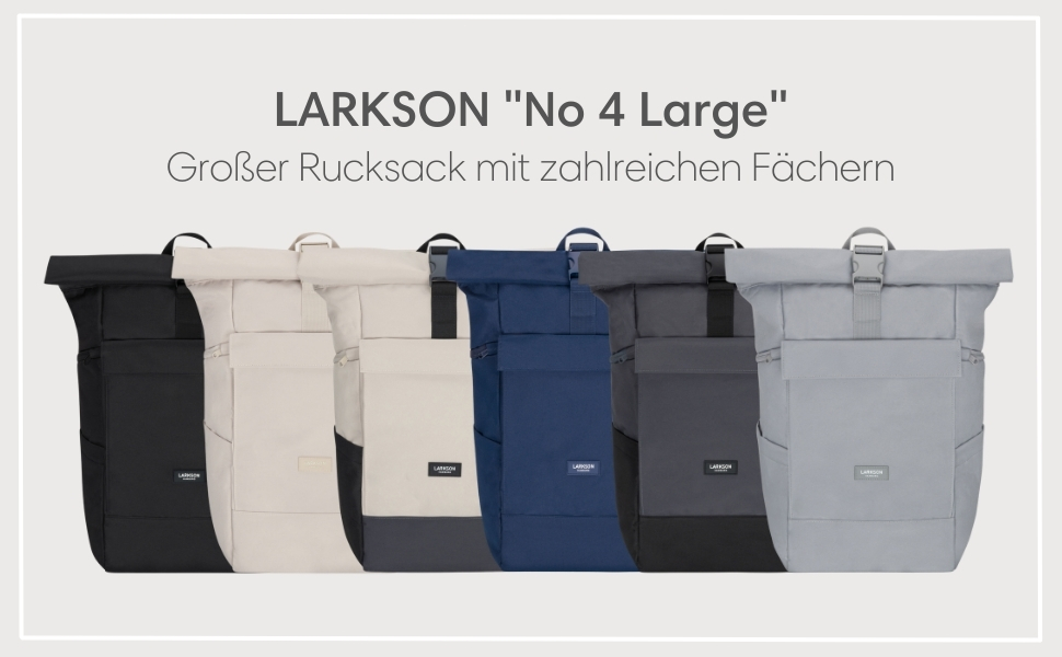 Рюкзак LARKSON для жінок та чоловіків - No 4 Large - Rolltop Backpack 21 л з 16-дюймовим відділенням для ноутбука Uni, Work & Bike - Великий туристичний рюкзак з ремінцем для візка Black