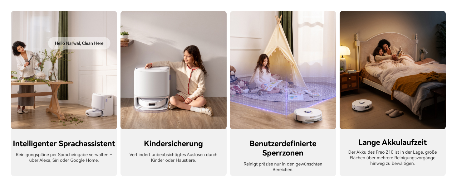 Робот-пилосос NARWAL Freo Z10 з функцією миття підлоги, 15000 Па, гаряча вода 75°C, автопорожнення, уникнення перешкод, антизаплутування для шерсті тварин