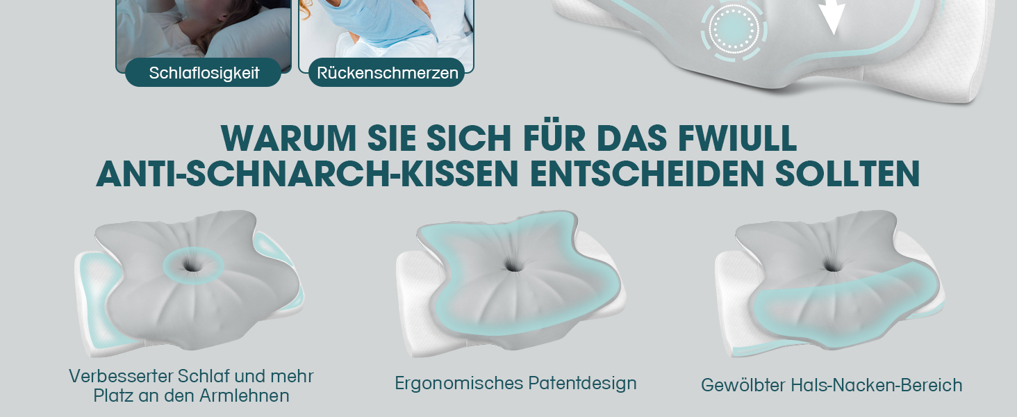 Подушка для шиї з Memory Foam Fwiull: ортопедична подушка для сну на боці, спині та животі (1 шт., метелик)