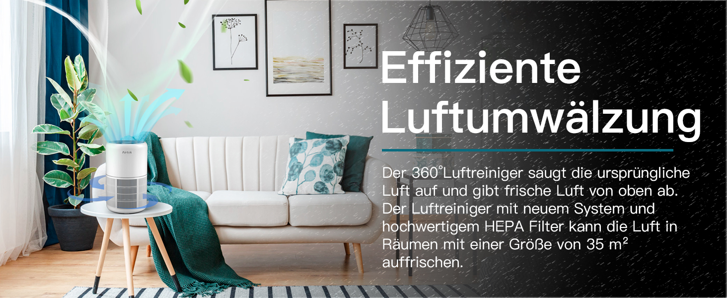 Повітряний очисник AIRTOK з ароматерапією, фільтр HEPA H13, 4-ступенева фільтрація, для алергіків, 3 швидкості