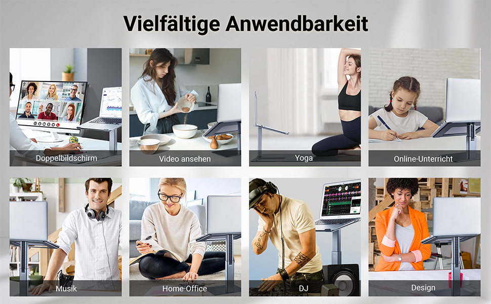 Регульований підставка для ноутбука, стійка для ноутбука на стіл, можливість стоячи, підставка для DJ ноутбука, компактна альтернатива столу, сумісна з MacBook та ноутбуками 13' - 16.5', чорний (сріблястий)