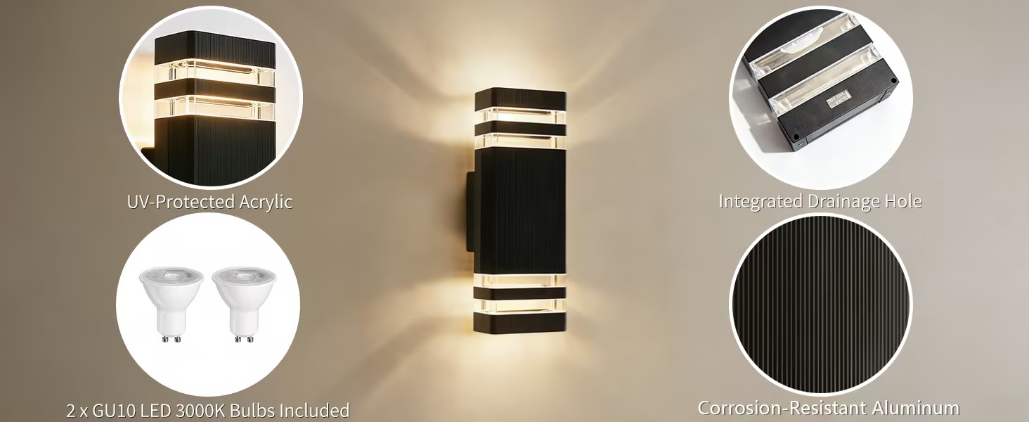 Стіна LED світильник вуличний Up and Down, водонепроникний IP54, 2×5W, 3000K тепле біле світло, патрон GU10, антрацит, 1 шт.