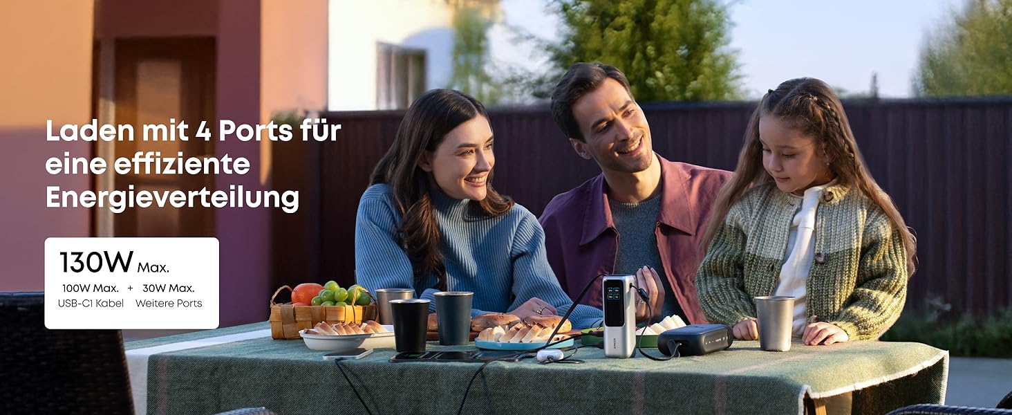 Powerbank Anker 25000mAh з 3 USB-C портами 100W, вбудований кабель, для iPhone, MacBook, Samsung та інших пристроїв (Срібний)