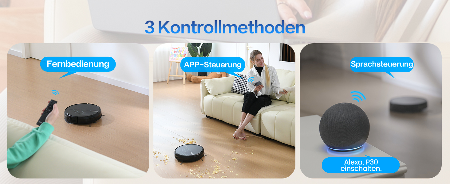 Робот-пилосос AIRROBO P30 з функцією миття підлоги, 3000Pa, 3-в-1, для тварин, килимів, твердих підлог, з пультом керування, 120 хв роботи, чорно-синій