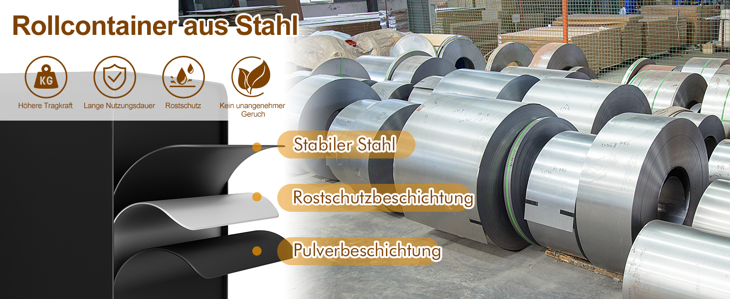 Роликовий контейнер HOMSTEEL з замком, 4 шухляди, металевий офісний шафка, чорний (46T x 40B x 64H cm)