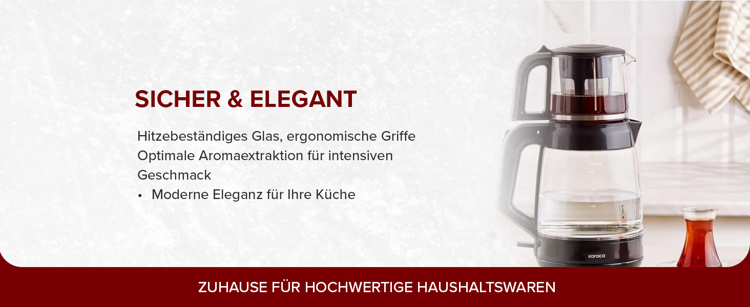 Чайник-заварник Karaca Glass XL 2 в 1 Shiny Black, 0.9л, 2.2л, LED, автоматичний, поворотний, енергоефективний