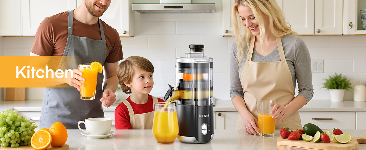 Електрична прес для цитрусових FOHERE, автоматична соковичавниця для апельсинів, грейпфрутів, лимонів, з потужним мотором 100W, без BPA, 2 конуси для різних фруктів, чорний