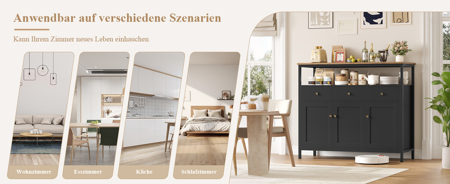 FirFurd Комод-тумба у вітальню, кухню, їдальню. Білий комод з 3 висувними ящиками та 3 дверцятами, регульована полиця, 108x38x98,5 см