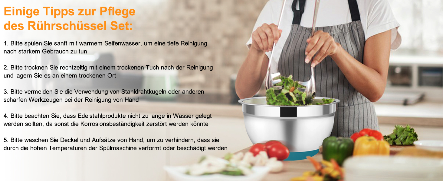 Набір мисок Onader з нержавіючої сталі: салатники з кришкою та 3 терками для кухні. Об'єм: 4л, 2.8л, 2.5л, 1л, 1.2л, 0.7л. Складається з 6 мисок, можна складати та мити в посудомийній машині.