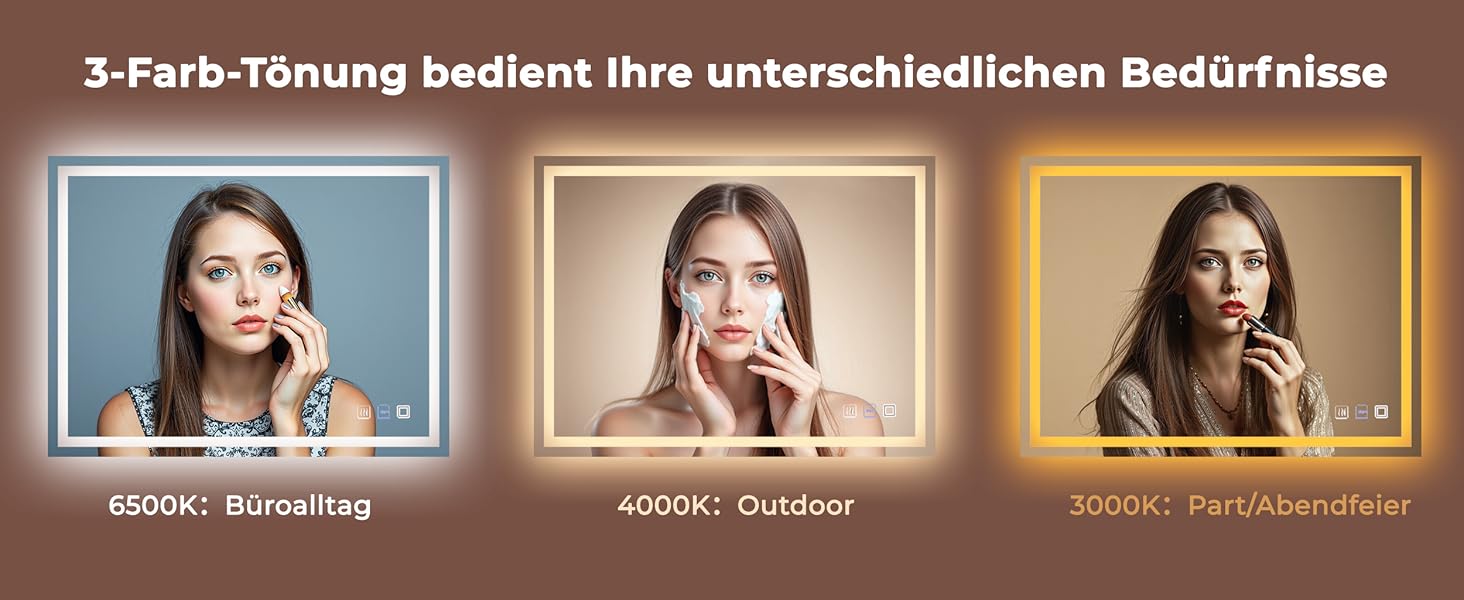 Дзеркало для ванної кімнати LOMIKEN з підсвічуванням, 60x50x3,5 см, LED, 6400K, 3 колірні температури, антивідблиск, вертикальна/горизонтальна установка