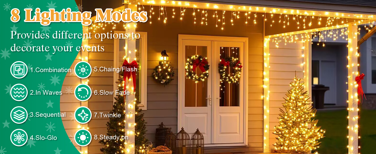 Світлодіодна гірлянда Dalugo для вулиці 50м, 500 LED теплий білий колір, водонепроникна новорічна ілюмінація з таймером та 8 режимами світіння