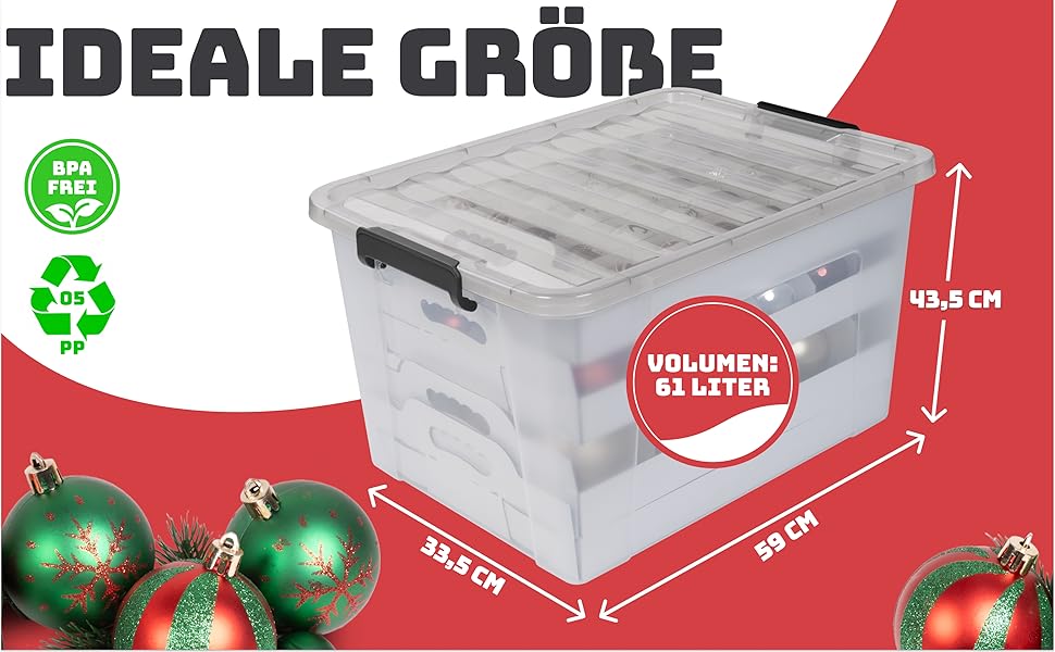 Коробка для зберігання новорічних кулі та прикрас 61л. Безпечне зберігання та організація прикрас для ялинки. Ідеальна ялинкова коробка, 1 шт.