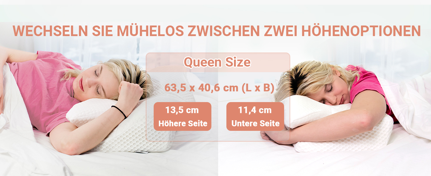 Ортопедична подушка для шиї Elviros з піни Memory Foam, ергономічна, для сну на спині, боці та животі, знімний охолоджуючий чохол, 64×(11,5/13)×40 см, сірий