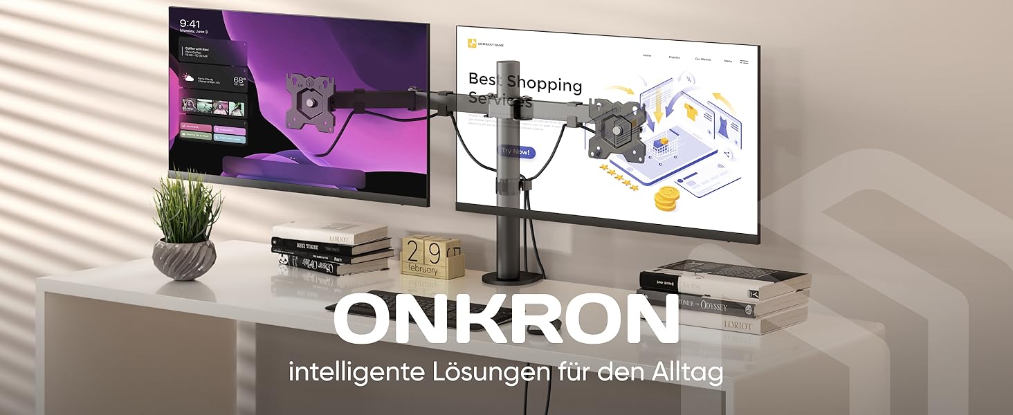 Кріплення для монітора ONKRON D221E-B для 2 моніторів (13-32 дюйми, до 8 кг), регульоване, VESA 75x75-100x100, чорний
