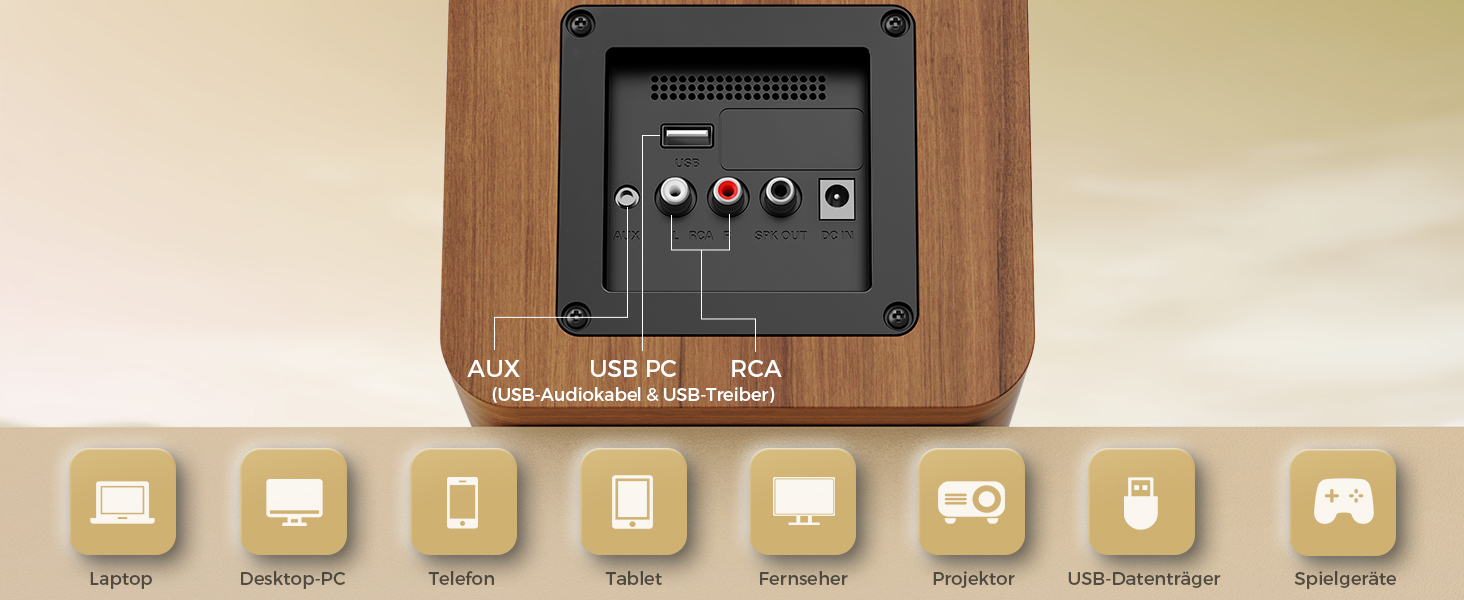 Активні полочні колонки 36W RMS, бездротові Bluetooth 5.4 динаміки для ПК з 5-дюймовим вуфером, USB-цифровим аудіо, регулюванням басів та високих частот, студійні монітори з RCA для вінілового програвача та ТВ, дерево