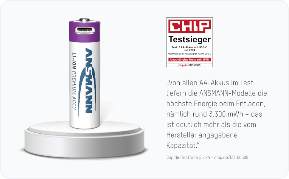 Акумулятор ANSMANN 9V E-Block Li-Ion 340mAh з портом зарядки USB-C, перезарядний елемент живлення 9В