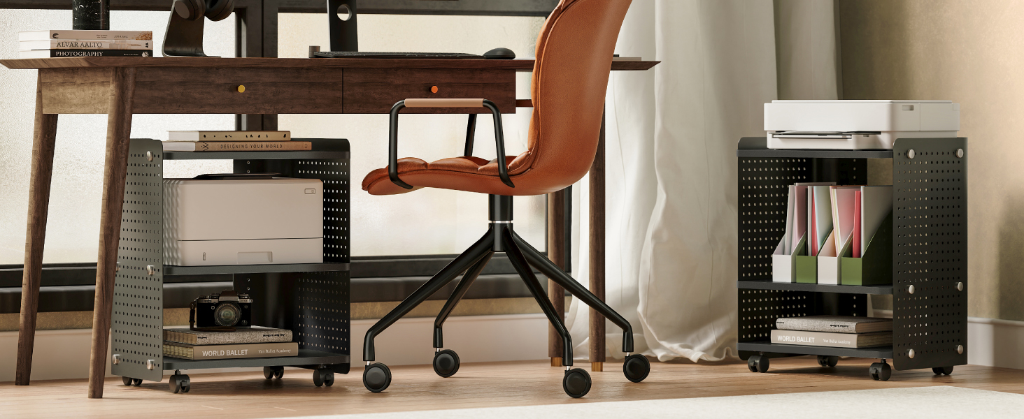 Стіл для принтера Fenge на коліщатках з органайзером та полицями, 45.3x33.5x53.5 см (Чорний)