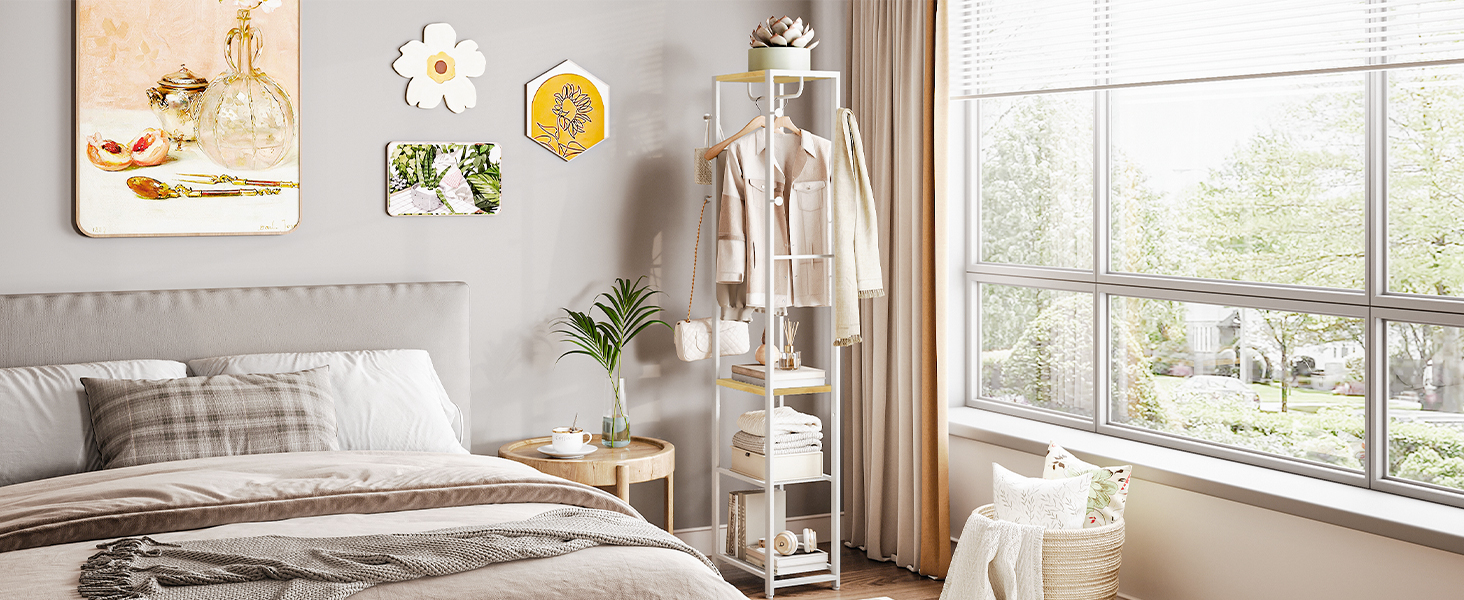 HOOBRO Лежак для одягу з полицями для взуття, білий та дерев'яний, EWN04YM01