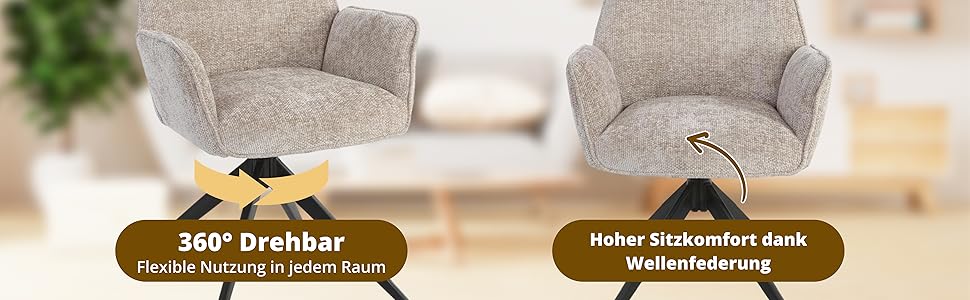 Обідні стільці 2 шт. темно-сірого кольору – поворотні на 360° з м'яким велюровим покриттям – функція повернення з пружинним механізмом – сучасний дизайн та легка збірка – без PFC та сертифіковані Oeko-TEX®