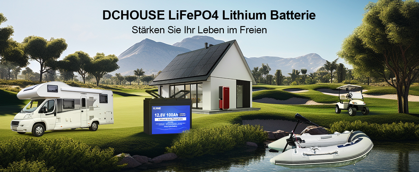 Акумуляторна батарея DCHOUSE 12V 100Ah LiFePO4, оновлена BMS 100A, до 15000 циклів, літієва батарея 1280 Втгод, ідеально підходить для автофургонів, сонячних систем, караванів, човнів, кемпінгу, автономних систем