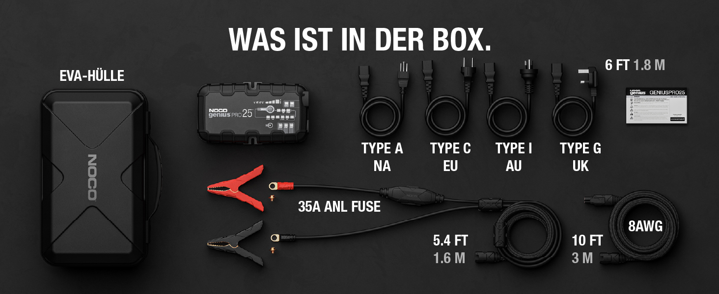 NOCO GENIUSPRO25: Професійне зарядне пристрій для акумуляторів 25A, 6V/12V/24V – Інтелектуальний зарядний пристрій, десульфатор та блок живлення з захистом від перевантаження та температурною компенсацією – Для свинцево-кислотних та літієвих акумуляторів