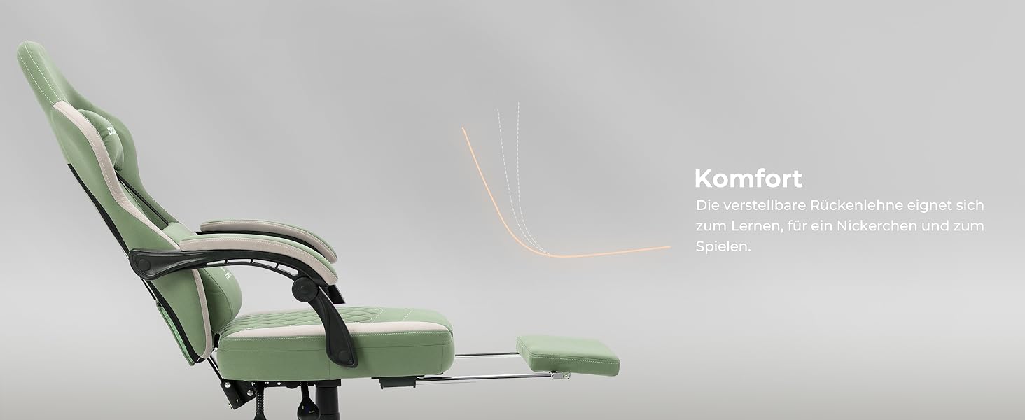 Ігровий крісло Dowinx з гелевою подушкою та кишеньковим пружинним матрацом, ергономічний офісний стіл з підставкою для ніг, масажний ігровий крісло Gamer Chair для дорослих, висувна підставка для ніг (зелений, висувна підставка для ніг)