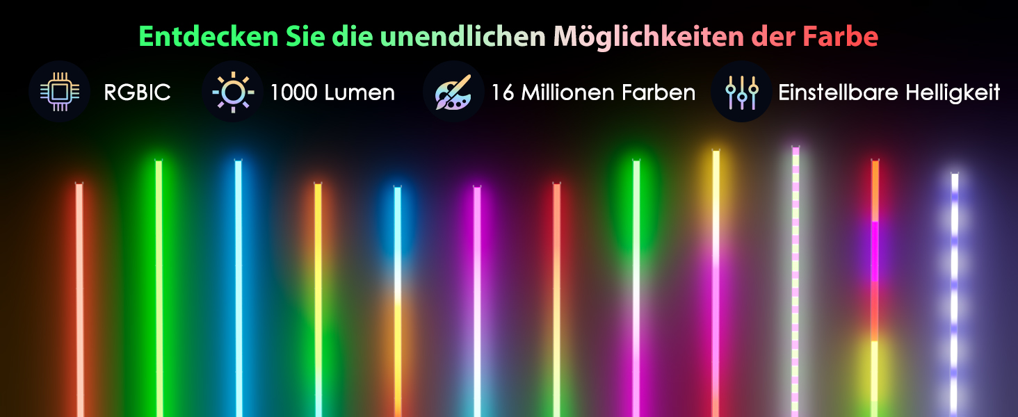 Підлоговий світильник WISIMMALL RGB LED 65', з регулюванням яскравості, пульт дистанційного керування та додаток, 16 мільйонів кольорів, музичні режими, набір з 2 шт.