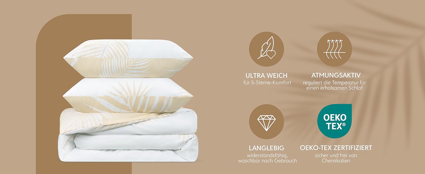 Комплект постільної білизни Dreamzie 200x200 см з 2 наволочками 80x80 см, сірий гілчастий малюнок - постільна білизна для дорослих 200x200 з 100% мікрофібри, сертифікат Oeko TEX без хімікатів (135x200 см + 1 наволочка 50x70 см, бежеві простирадла)