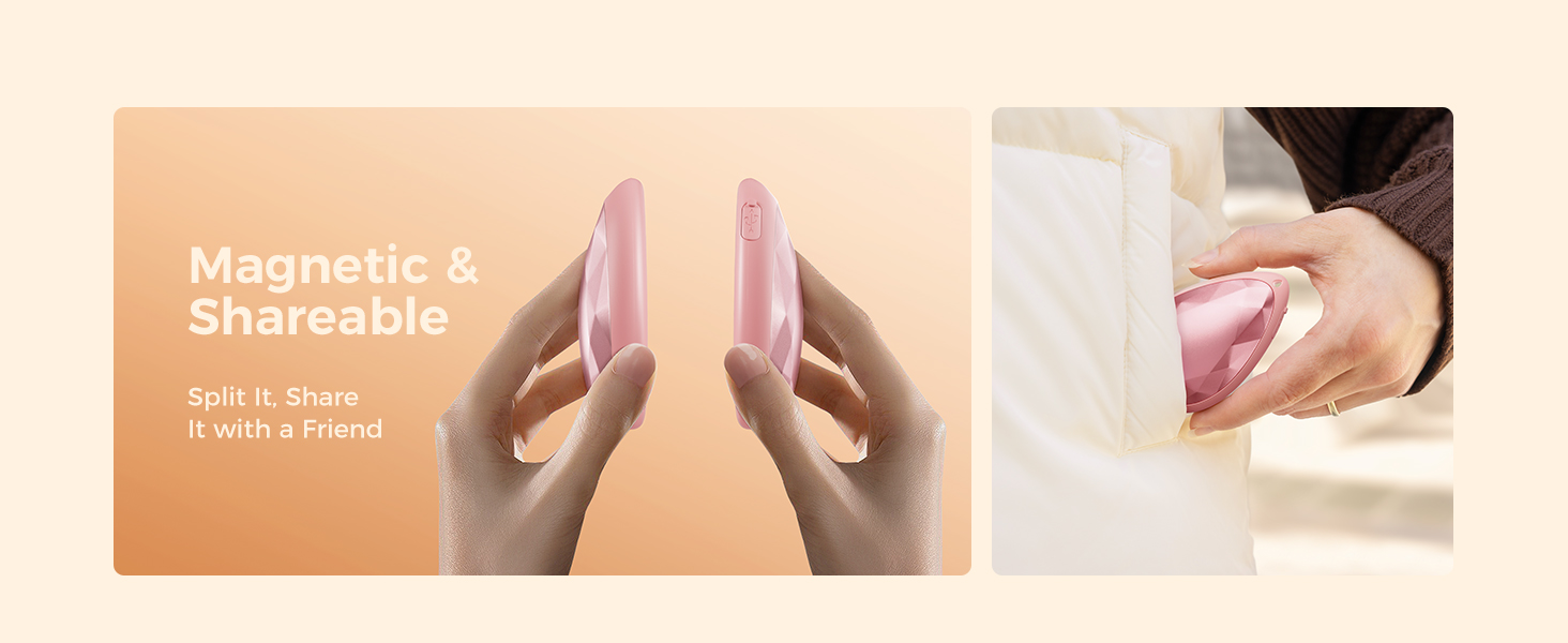 Електричні грілки для рук OCOOPA 2 шт. - стильні, рожеві, з магнітом, перезаряджаються, для жінок, Raynaud, піші прогулянки, кемпінг, подарунок