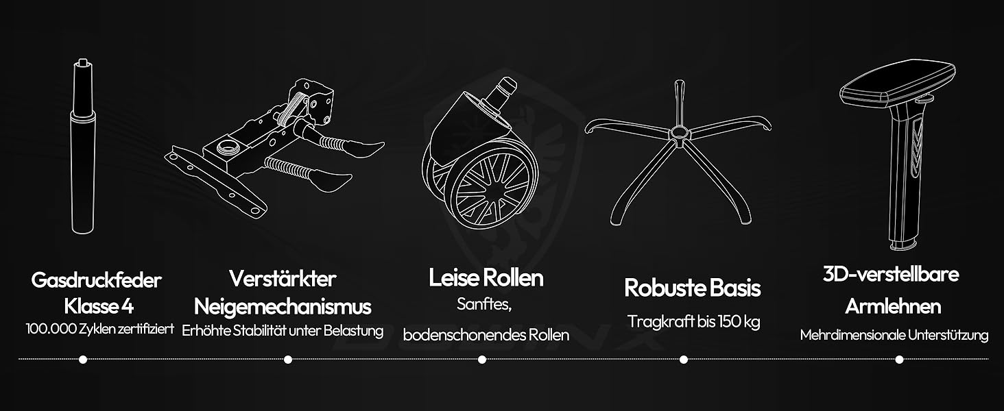 Ігрове крісло Dowinx Ergonomic Gaming Chair з підставкою для ніг та 3D підлокітниками, сіре, витримує до 200 кг, офісне крісло для геймерів